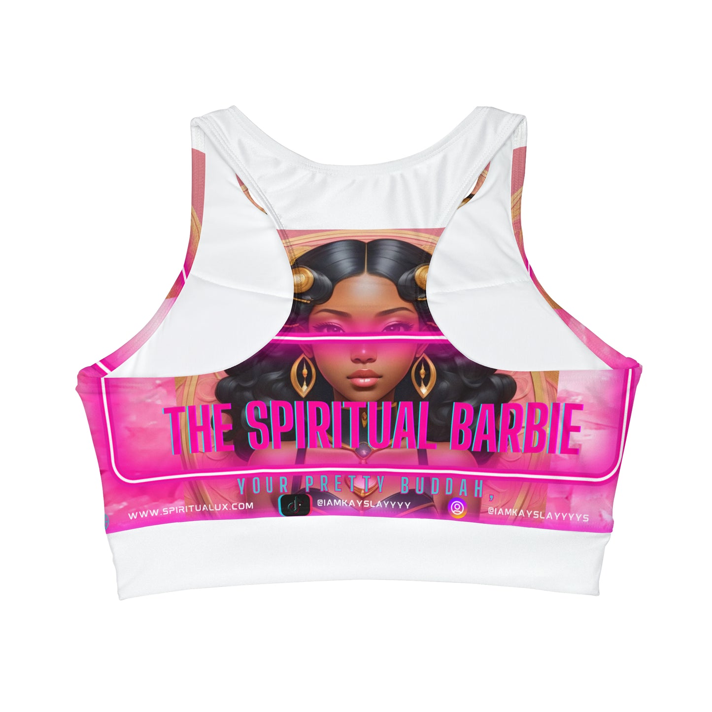 "Spiritual Barbie" High Neck Crop Bikini Top (AOP)