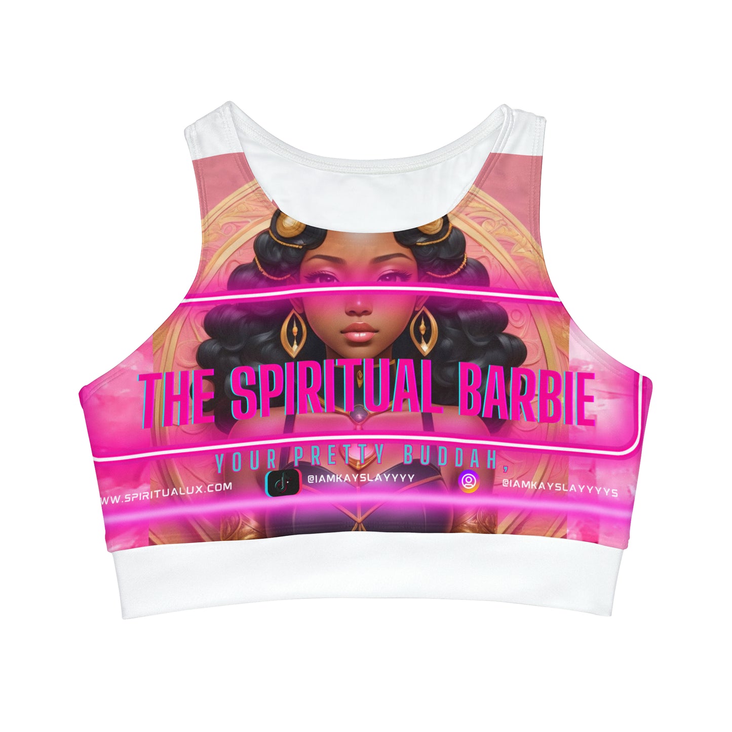 "Spiritual Barbie" High Neck Crop Bikini Top (AOP)