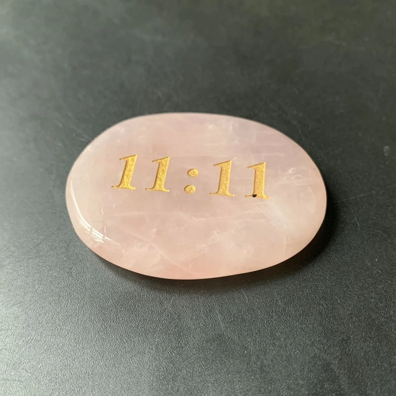 Natural Rose Quartz Palm Stone Carved Number Symbol Palmstone Gold Spiritual Healing Energy Crystals Home Decor 1pc