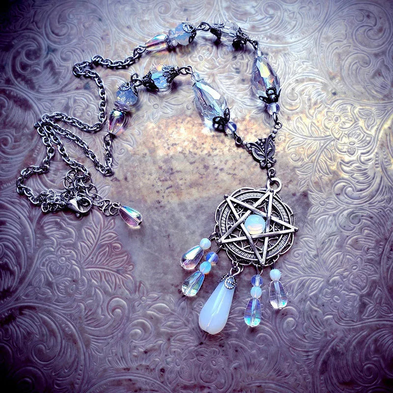 Crystal Ohm necklace Amethyst rosary necklace, Spiritual Buddhist Hindu Ohm Aum Om necklace