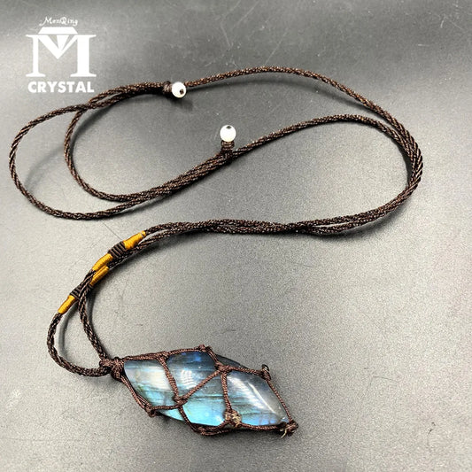 Natural Crystal Labradorite Stone Gemstone Pendant Moonstone Sunstone Pendant Divination Spiritual Meditation Jewelry Necklace
